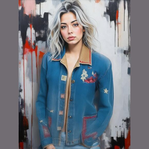 Teddi Vintage Blue Denim Embroidered Lakefront Up North Rustic Button Jacket M - Picture 1 of 11